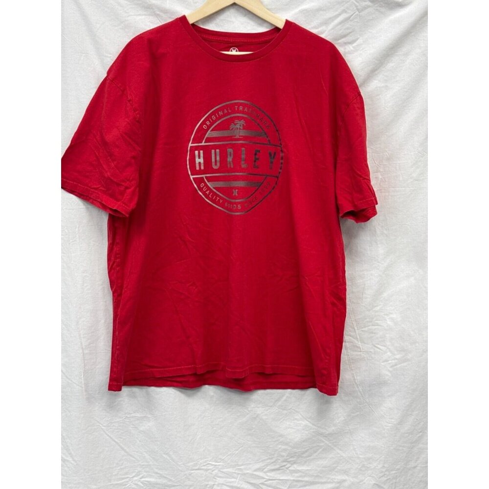 Hurley Mens Red Short Sleeve Classic Crew Neck Graphic T-Shirt Size XXL Cotton